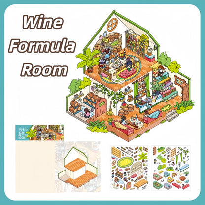 Wine Winery 3D Sticker | 4 Cute Miniature Scenes