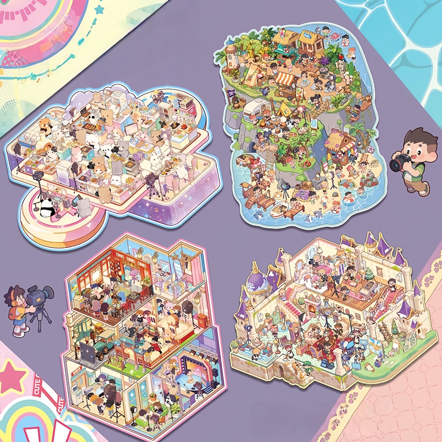 Reality Show 3D Sticker | 4 Cute Miniature Scenes
