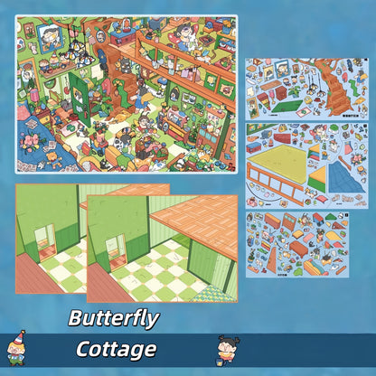 Small Town Stories 3D Sticker | 5 Cute Miniature Scenes