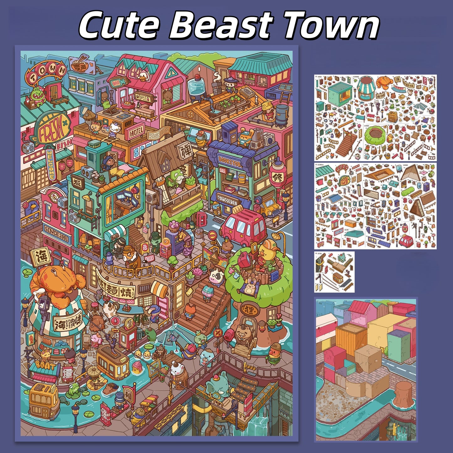 Animal Rhapsody 3D Sticker | 4 Cute Miniature Scenes