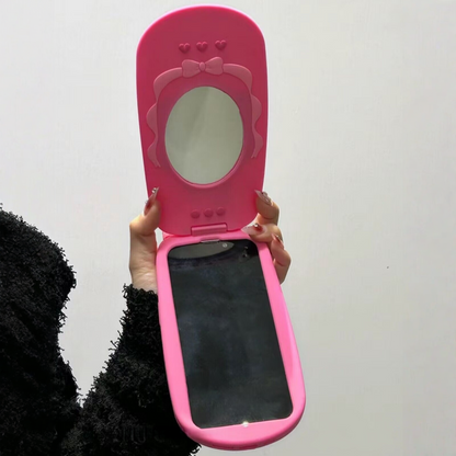 Flip Phone Makeup Mirror Silicone Phone Case