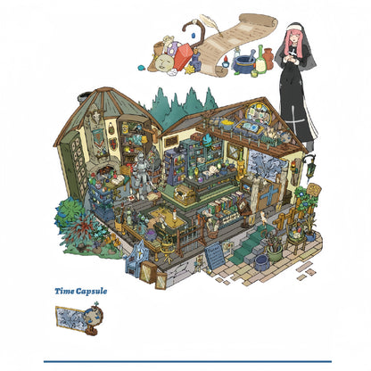 Time Capsule Cabin 3D Sticker | 4 Cute Miniature Scenes