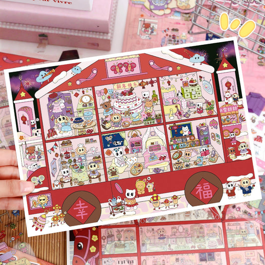 Festival Bus 3D Sticker | 2 Cute Miniature Scenes