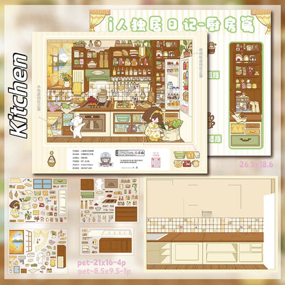 Solitary Diary 3D Sticker | 2 Cute Miniature Scenes