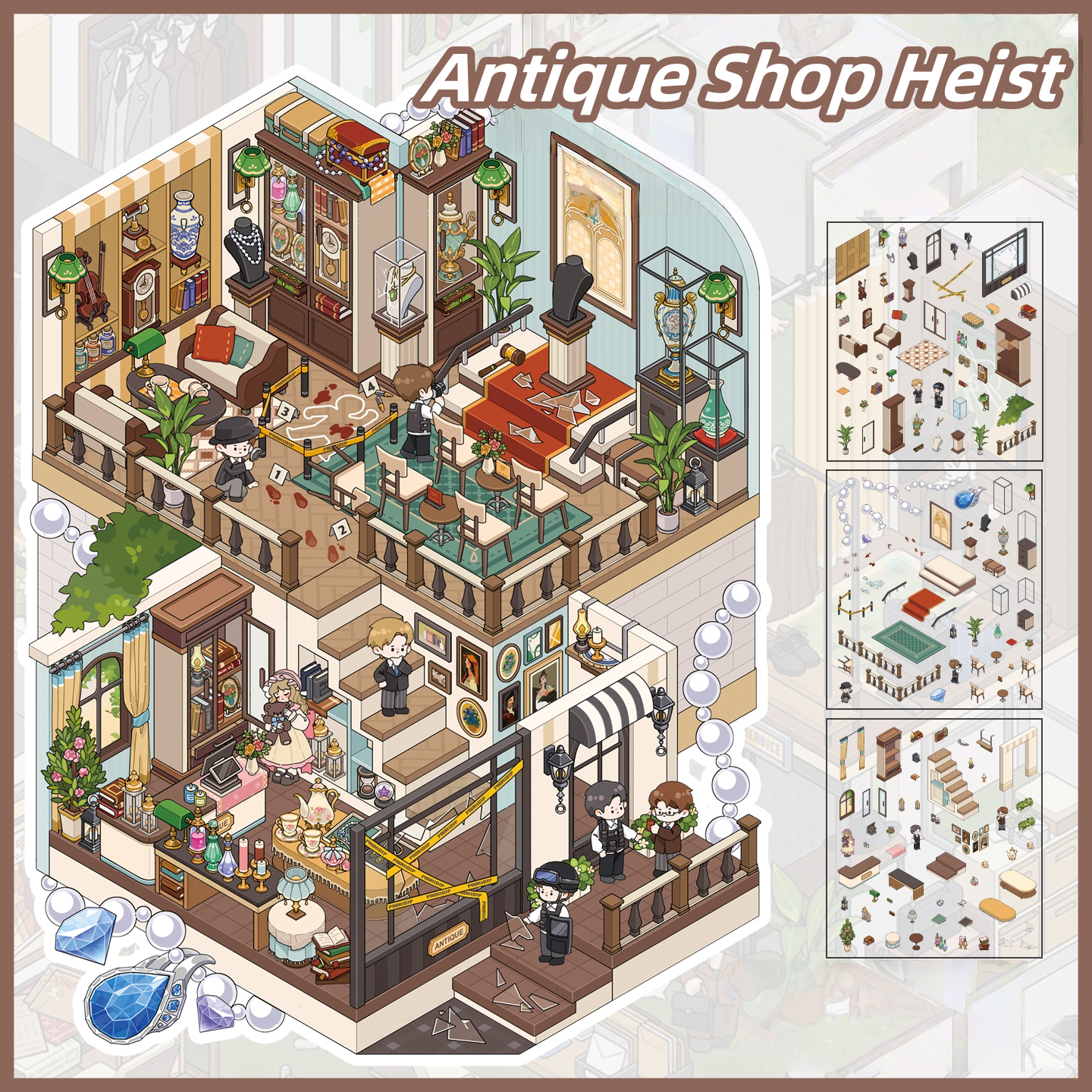 Secret Agent 3D Sticker | 4 Cute Miniature Scenes