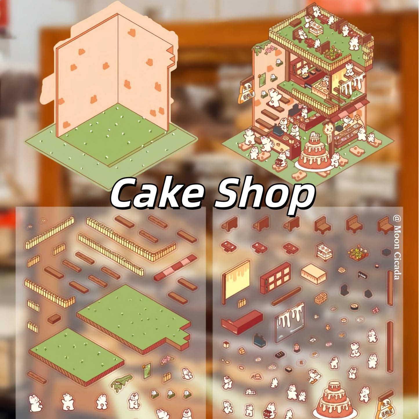 Bunny's Shop 3D Sticker | 4 Cute Miniature Scenes