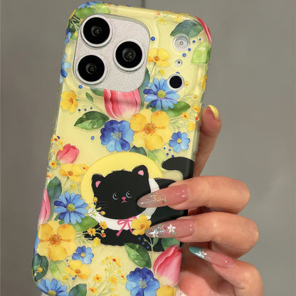Oil Painting Flower Cat Acrylic Phone Case