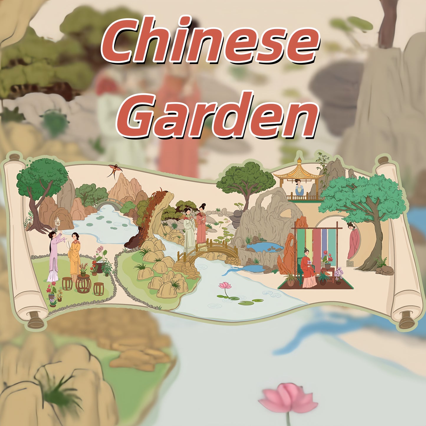 Ancient Chinese Life 3D Sticker | 4 Cute Miniature Scenes