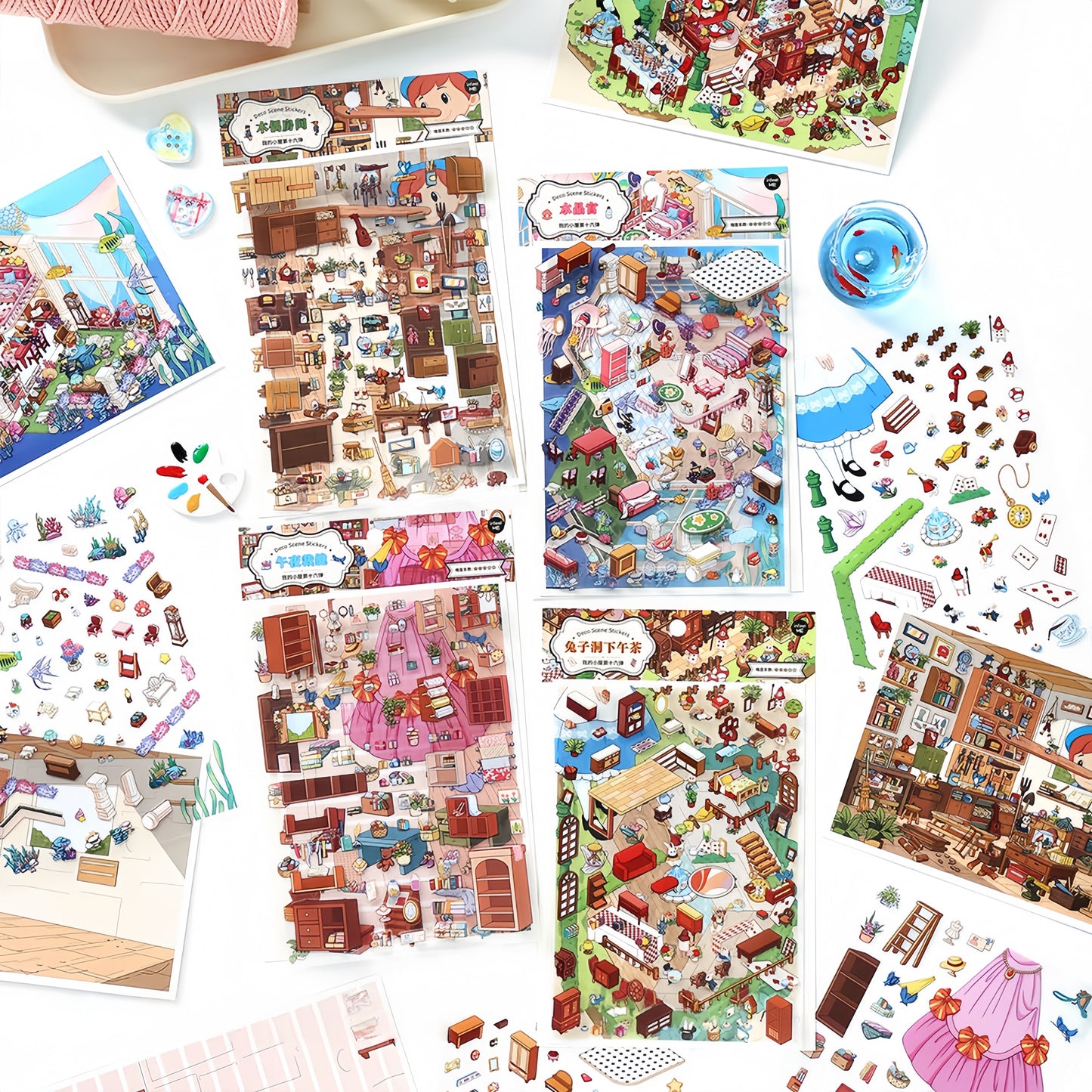 Whimsical Rooms 3D Sticker | 4 Cute Miniature Scenes