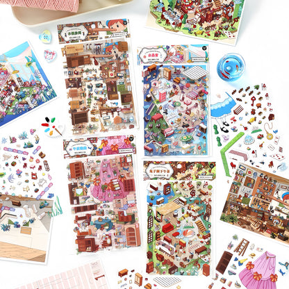Whimsical Rooms 3D Sticker | 4 Cute Miniature Scenes