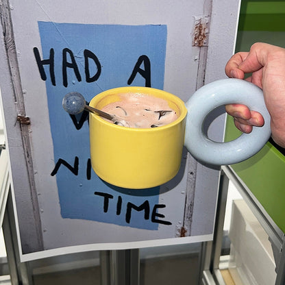 Donut Large Handle with Lid Ceramic Mug