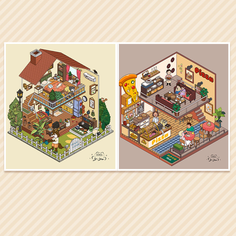 Leisure Life 3D Sticker | 2 Cute Miniature Scenes