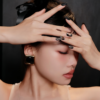 Black Cartoon Christmas Nail  - Short Coffin