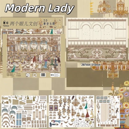 Vintage Modern 3D Sticker | 2 Cute Miniature Scenes