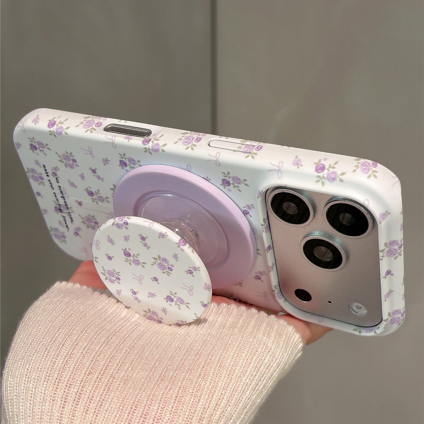 Purple Floral Print Magnetic Stand Acrylic Phone Case