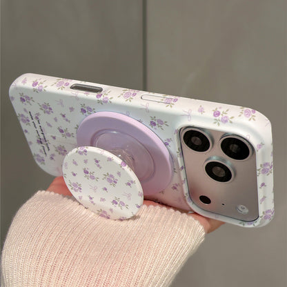 Purple Floral Print Magnetic Stand Acrylic Phone Case