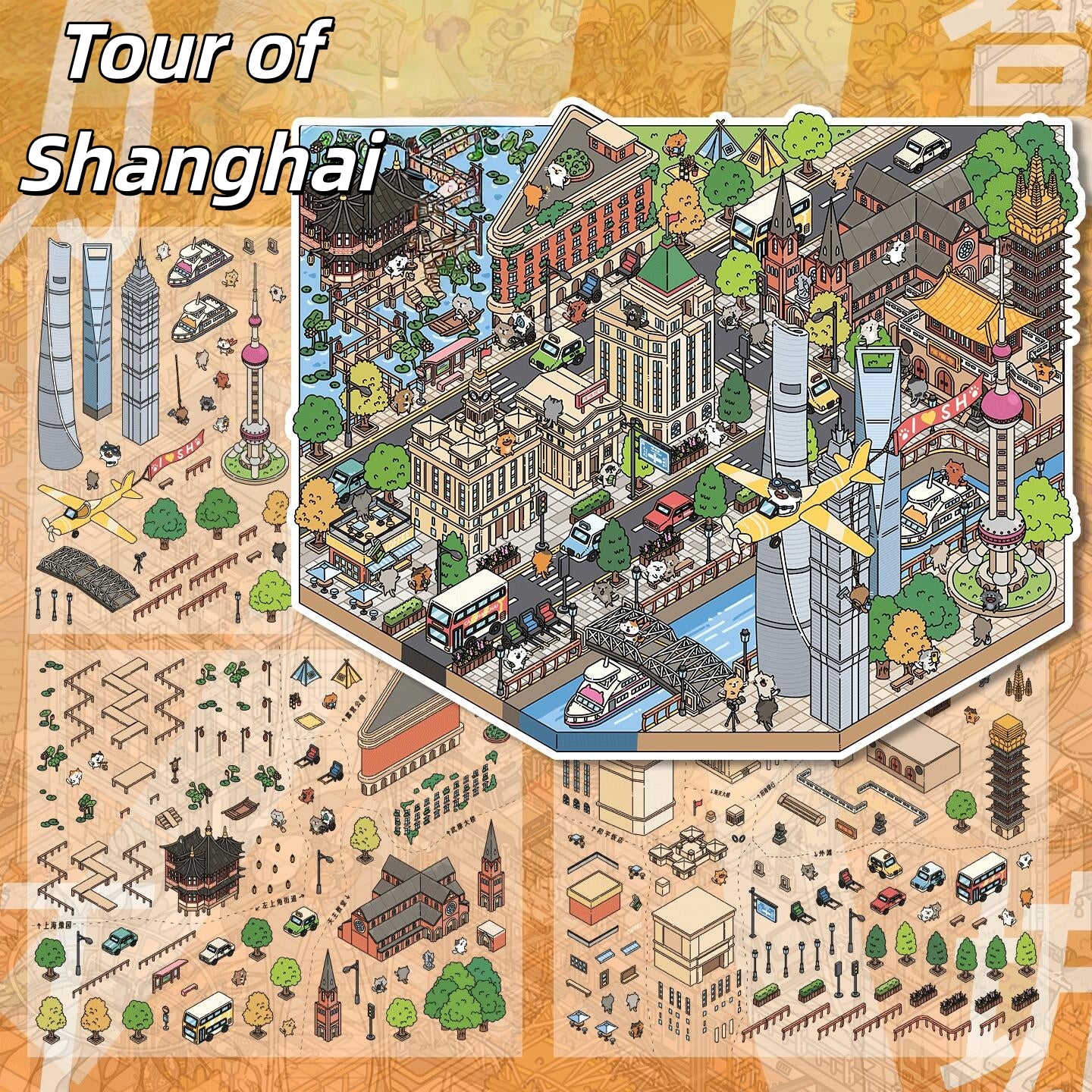 Paws on the Road 3D Sticker | 2 Cute Miniature Scenes
