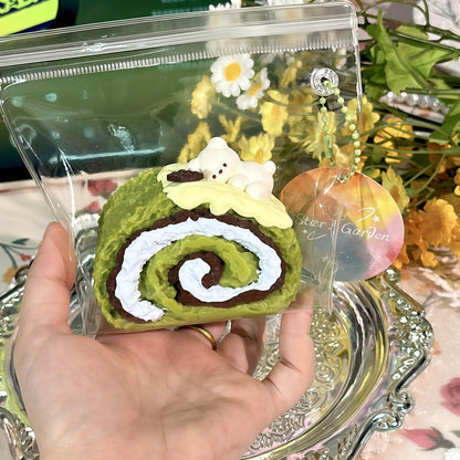 Matcha Dark Choco Bear Roll Cake Squishy