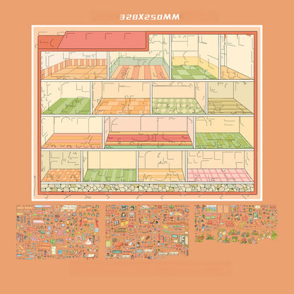 Grid Room 3D Sticker | 2 Cute Miniature Scenes