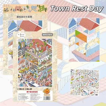 Busy Town 3D Sticker | 2 Cute Miniature Scenes
