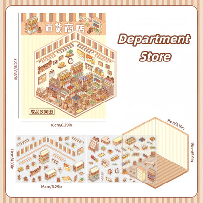 Paw's Shop 3D Sticker | 4 Cute Miniature Scenes