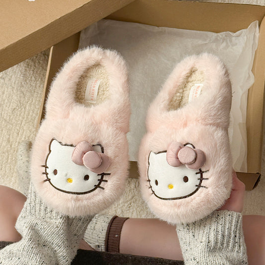 Kitty Fluffy Bow Slippers
