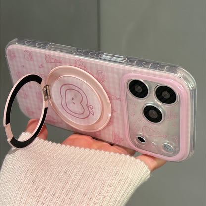 Pink Plaid Line Apple Magnetic Stand Acrylic Phone Case