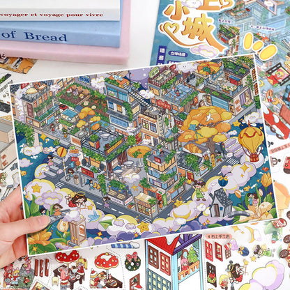 Busy Town 3D Sticker | 2 Cute Miniature Scenes
