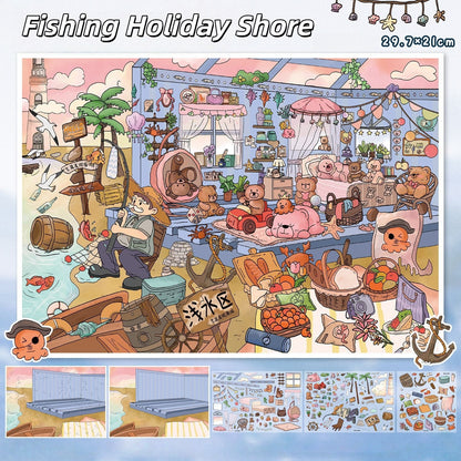 Furry Vacations 3D Sticker | 2 Cute Miniature Scenes
