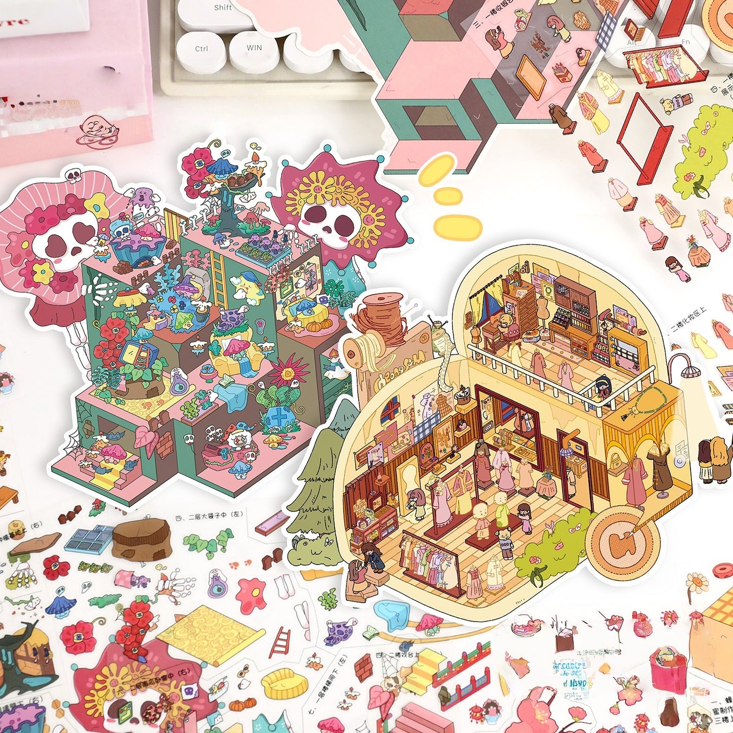 Whimsical Dream 3D Sticker | 4 Cute Miniature Scenes