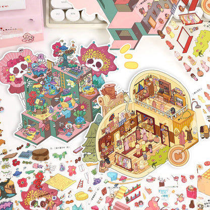 Whimsical Dream 3D Sticker | 4 Cute Miniature Scenes