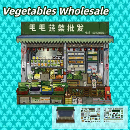 Pixel Stores 3D Sticker | 4 Cute Miniature Scenes