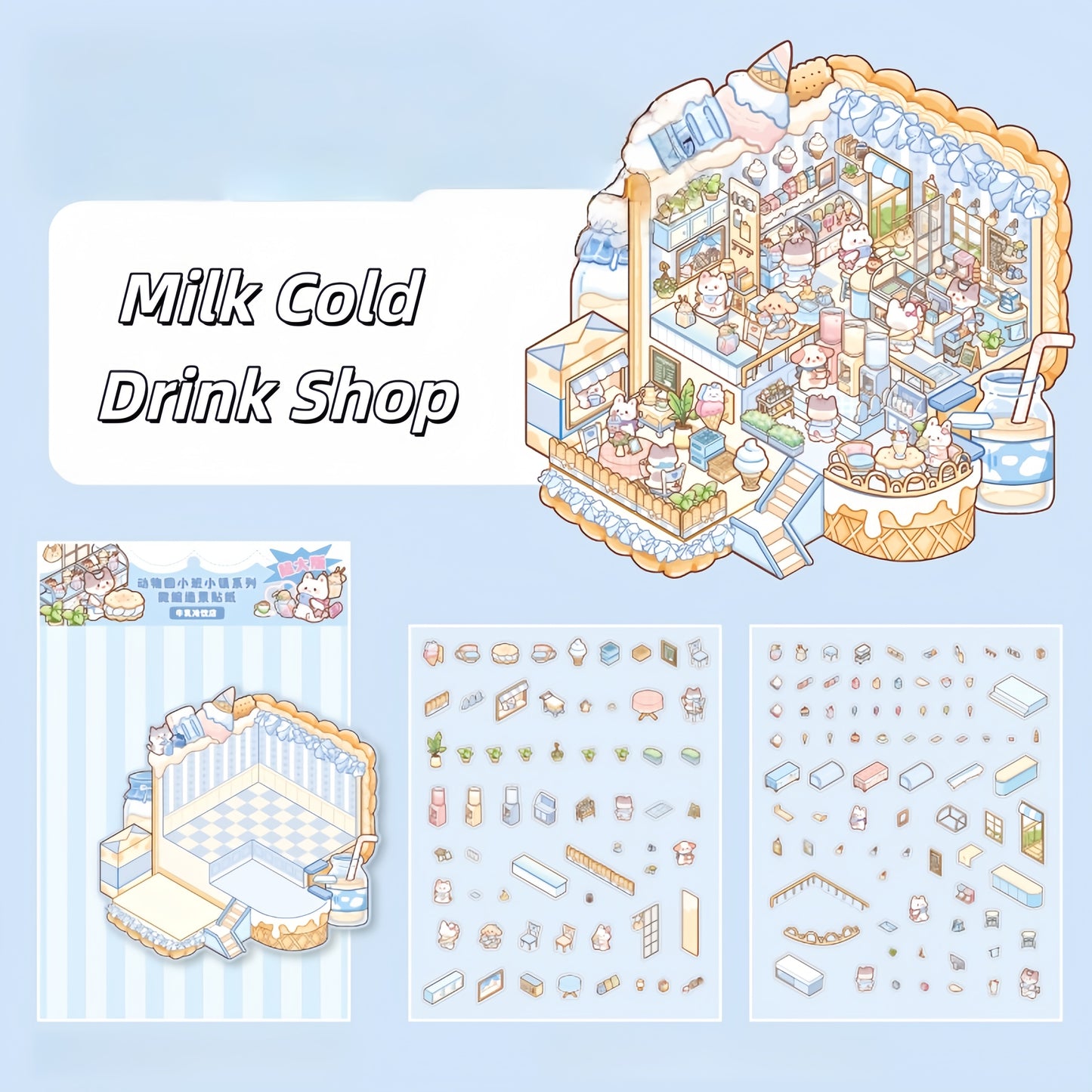 Animal Dessert Shop 3D Sticker | 3 Cute Miniature Scene