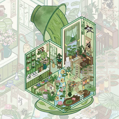Bamboo & Lotus Serenity Teahouse 3D Sticker