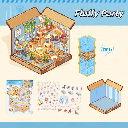 Kitty Corners 3D Sticker | 4 Cute Miniature Scenes