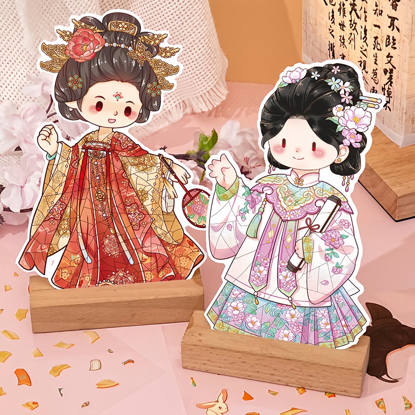 Chinese Costume Restoration 3D Sticker | 4 Cute Miniature Scenes