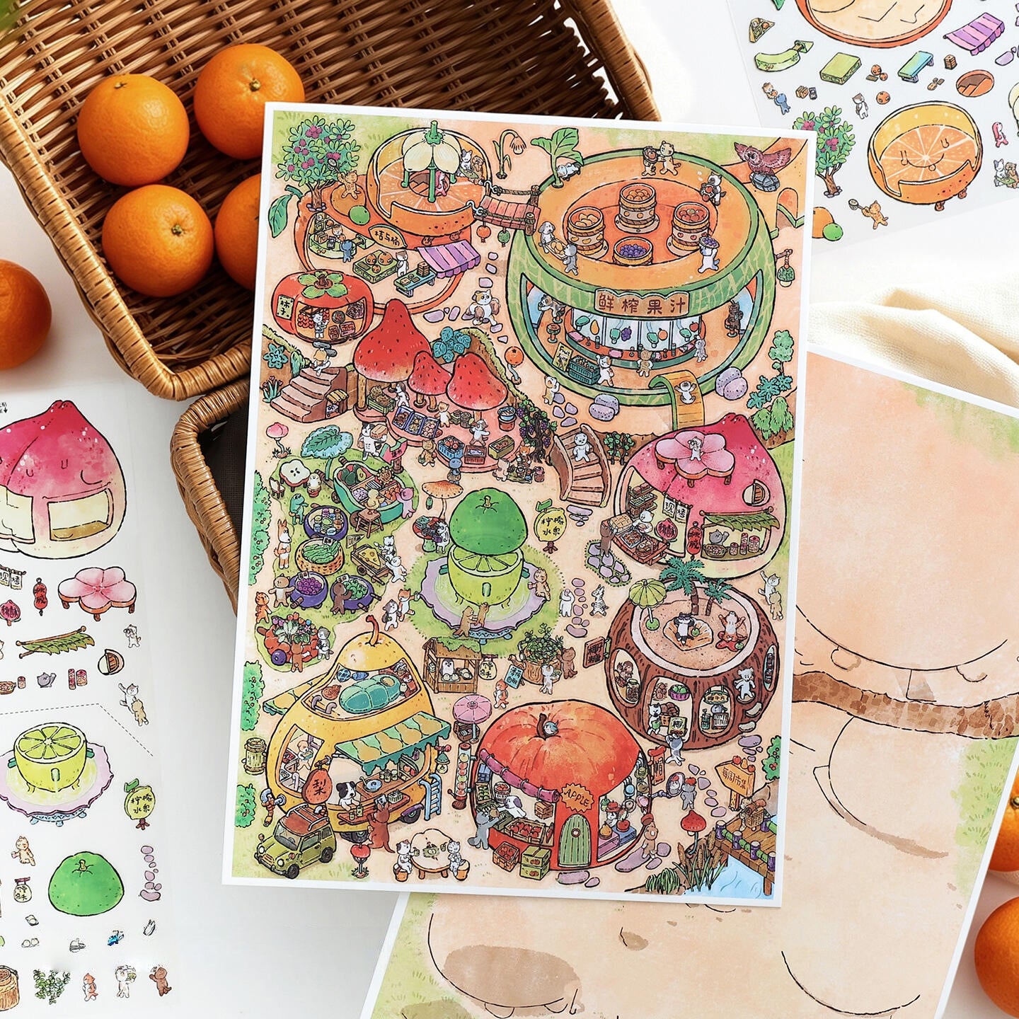 Rustic Villages 3D Sticker | 2 Cute Miniature Scenes