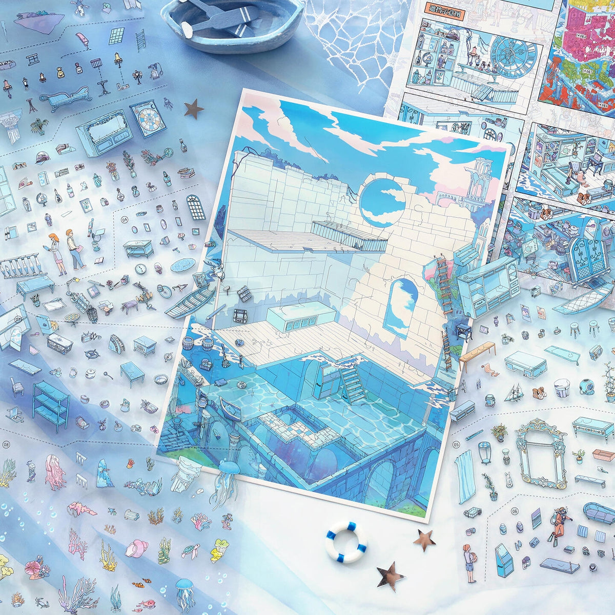 Between Sky and Sea 3D Sticker | 2 Cute Miniature Scenes