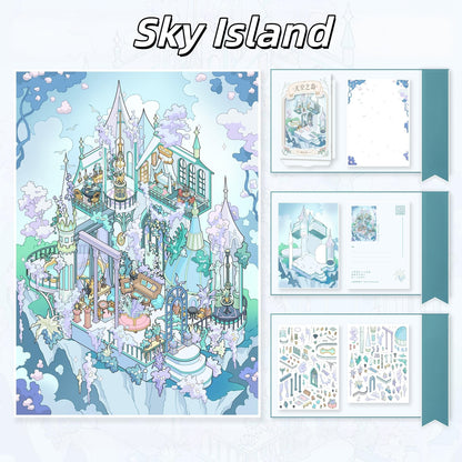 Western Fantasy Castle 3D Sticker | 4 Cute Miniature Scenes