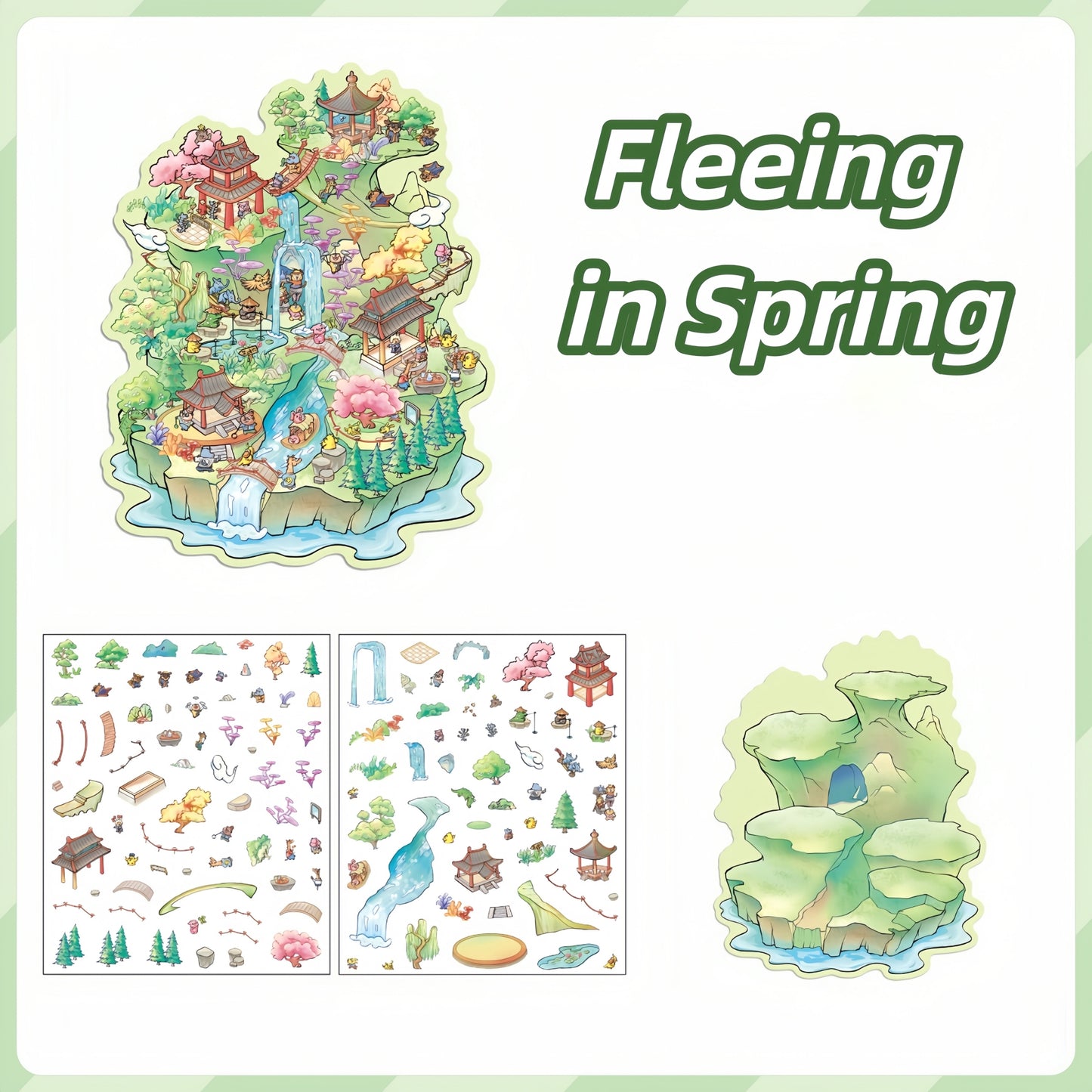 Four Season Park 3D Sticker | 4 Cute Miniature Scenes