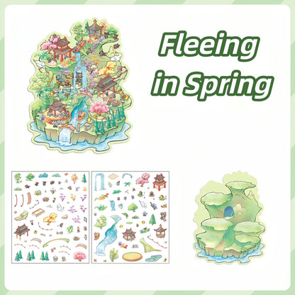 Four Season Park 3D Sticker | 4 Cute Miniature Scenes