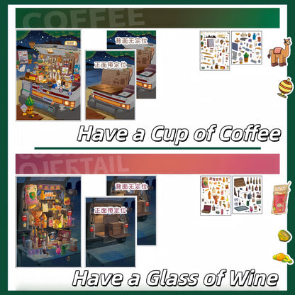 Joyful Life 3D Sticker | 4 Cute Miniature Scenes