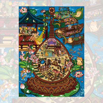 Lotus Rhyme Qin Abode 3D Sticker