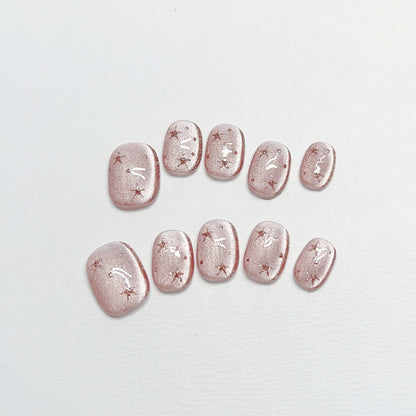 Pink Star Cat-eye Nail - Medium Square/Short Almond