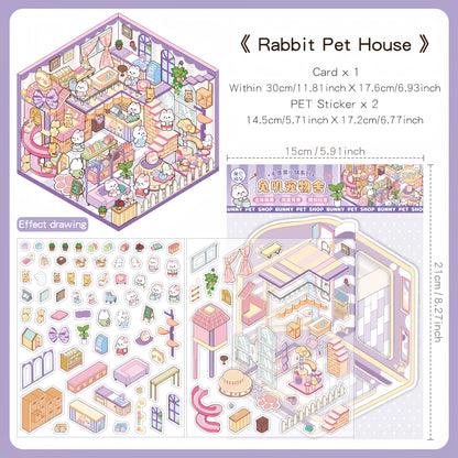 Paw Shops 3D Sticker | 4 Cute Miniature Scenes