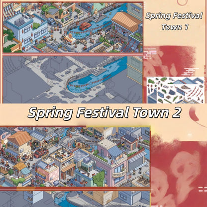 Spring Festival Town 3D Sticker | 2 Cute Miniature Scenes