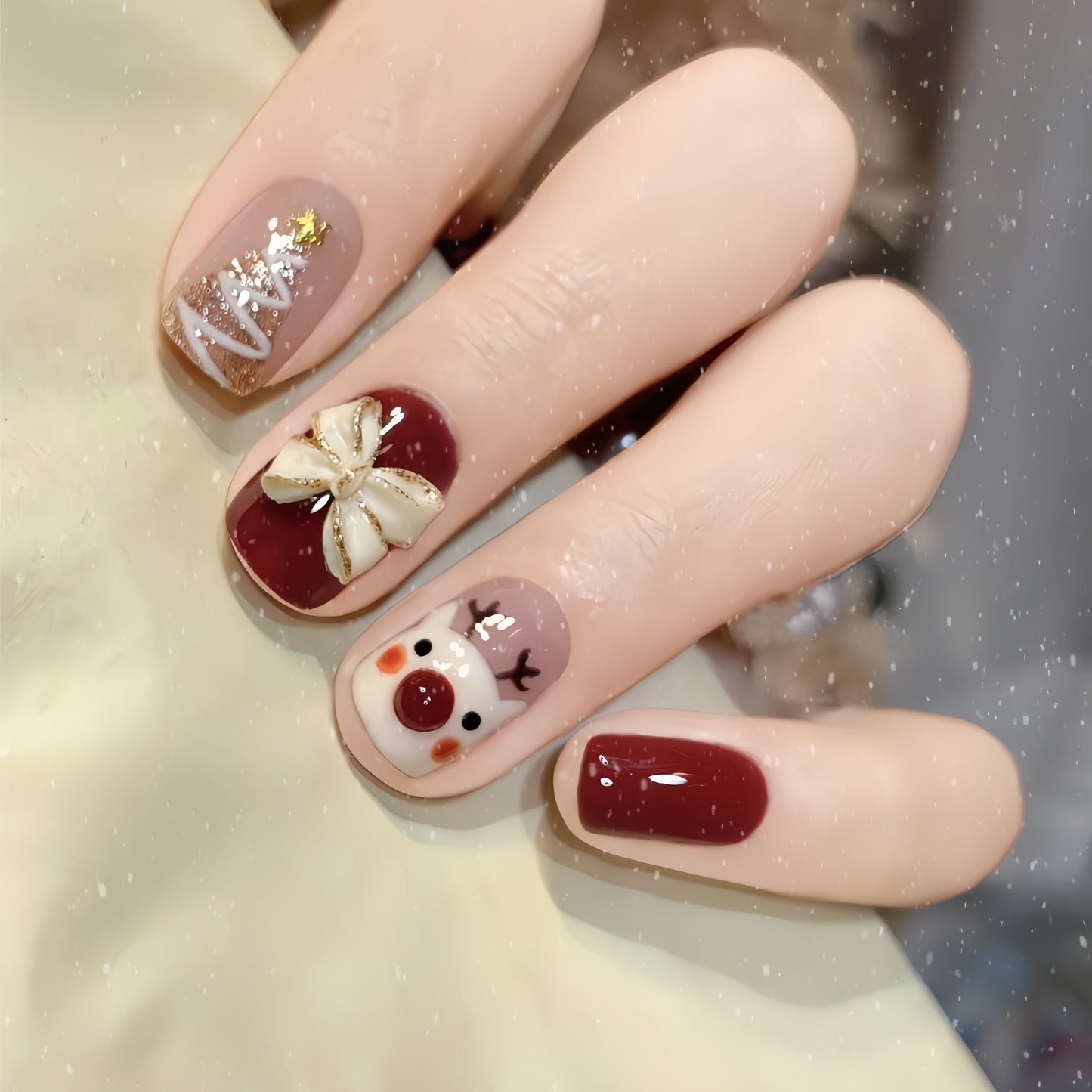 Hand-painted Cartoon Christmas Nail - Medium Square