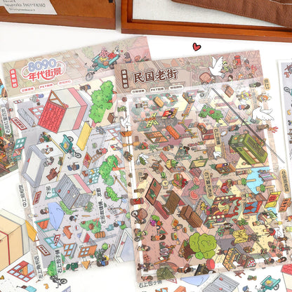 Old Street 3D Sticker | 2 Cute Miniature Scenes