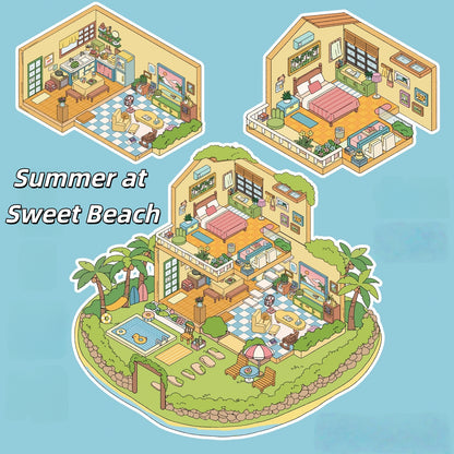 Four Seasons Invitation Letter 3D Sticker | 4 Cute Miniature Scenes