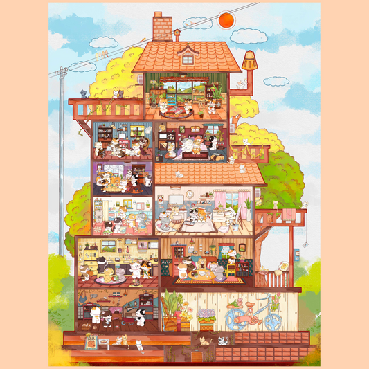 Cat and Book House 3D Sticker | 2 Cute Miniature Scenes